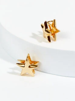 18k Gold Double Star Earrings