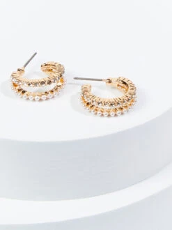 Rhinestone & Pearl Hoop Earrings