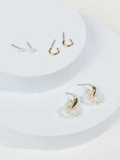 Pearl Hoop Earring Set