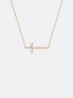 18k Gold Rhinestone Cross Necklace