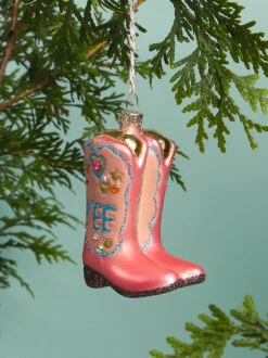 Yee Haw Cowgirl Boot Christmas Ornament