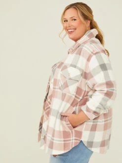 Pierce Fleece Plaid Shacket 7 Pierce Fleece Plaid Shacket -Deals Trending US Clothes Store 000921 J7711PFKBS PINK GREY 02