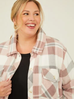 Pierce Fleece Plaid Shacket 9 Pierce Fleece Plaid Shacket -Deals Trending US Clothes Store 000921 J7711PFKBS PINK GREY 04