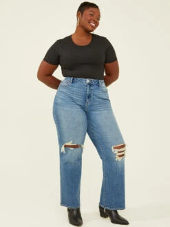 Brynn Destructed Wide Leg Jeans