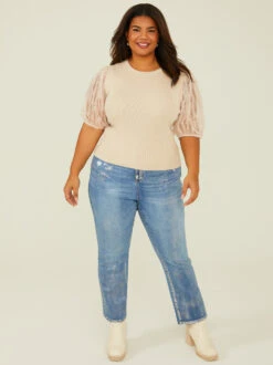 Metallic Brushed Straight Jeans -Deals Trending US Clothes Store 000940 112973 VINTAGE WASH 01