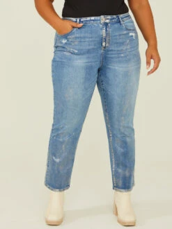 Metallic Brushed Straight Jeans -Deals Trending US Clothes Store 000940 112973 VINTAGE WASH 02