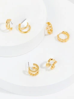 18k Gold Huggie Hoop Earring Set