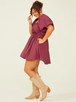 Florence Dress -Deals Trending US Clothes Store 001125 MINLYN P BURGUNDY 02