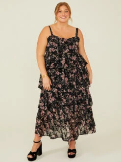 Roxlyn Floral Maxi Dress -Deals Trending US Clothes Store 001125 ROXLYN P BLACK MULTI 01
