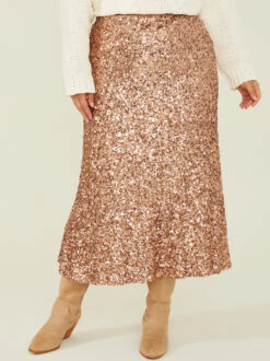 Cameron Sequin Maxi Skirt -Deals Trending US Clothes Store 001761 ISA1680SARU ROSE GOLD 01