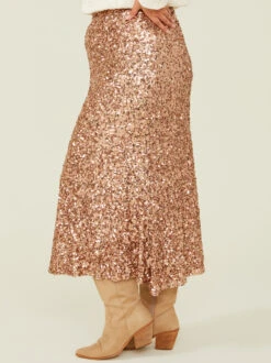 Cameron Sequin Maxi Skirt -Deals Trending US Clothes Store 001761 ISA1680SARU ROSE GOLD 02