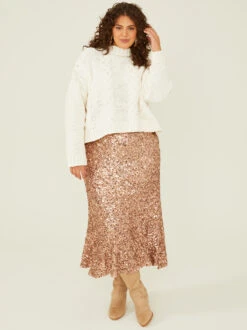 Cameron Sequin Maxi Skirt -Deals Trending US Clothes Store 001761 ISA1680SARU ROSE GOLD 05