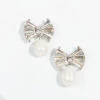 Rhinestone Bow Pearl Earrings