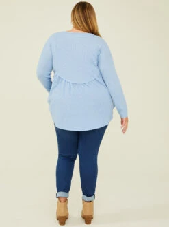 Huxley Waffle Long Sleeve Top -Deals Trending US Clothes Store 001885 HA48998 ASP BLUE 03