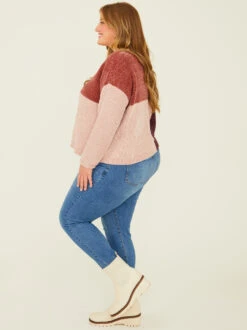 Zoey Colorblock Sweater -Deals Trending US Clothes Store 001913 SW223CRW BURGUNDY MULTI 02