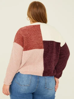 Zoey Colorblock Sweater -Deals Trending US Clothes Store 001913 SW223CRW BURGUNDY MULTI 03