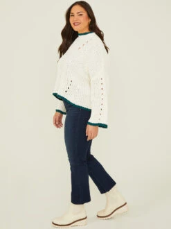 Knox Mock Neck Sweater -Deals Trending US Clothes Store 001913 SW338CRW IVORY GREEN 02