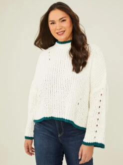 Knox Mock Neck Sweater -Deals Trending US Clothes Store 001913 SW338CRW IVORY GREEN 04