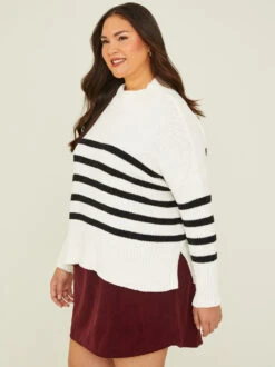 Griffin Mock Neck Sweater -Deals Trending US Clothes Store 001913 SW339CRW IVORY BLACK 02