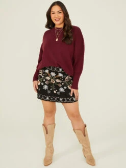 Suede Embroidered Skirt