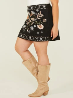 Suede Embroidered Skirt -Deals Trending US Clothes Store 001926 BMDW315DIMK P BLACK MULTI 02