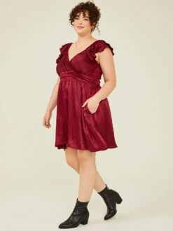Lucia Ruffle Satin Dress 7 Lucia Ruffle Satin Dress -Deals Trending US Clothes Store 001926 DYDW3908BPL P BURGUNDY 02