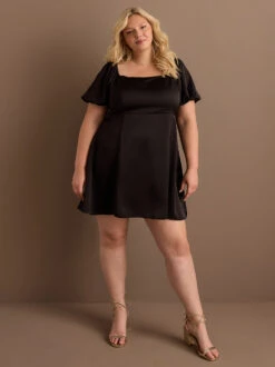 Nadia Satin Dress -Deals Trending US Clothes Store 001926 DYDW5095PIMK BLACK 01