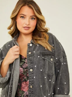 Pearl Denim Jacket -Deals Trending US Clothes Store 001950 BJ1217 AS BLACK DENIM 01