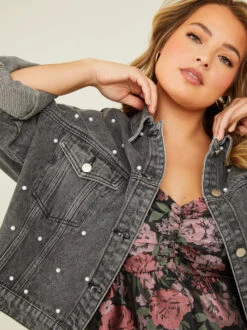 Pearl Denim Jacket -Deals Trending US Clothes Store 001950 BJ1217 AS BLACK DENIM 04