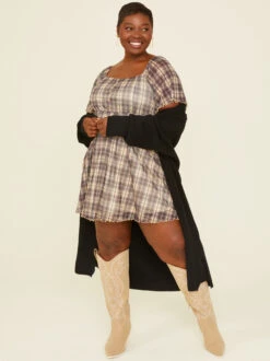 Ruthie Plaid Dress -Deals Trending US Clothes Store 002044 D51474 A BLACK BEIGE 01