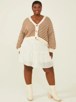 Charlie Checkered Cardigan -Deals Trending US Clothes Store 002058 IE4125A BROWN CREAM 01