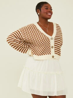 Charlie Checkered Cardigan -Deals Trending US Clothes Store 002058 IE4125A BROWN CREAM 02