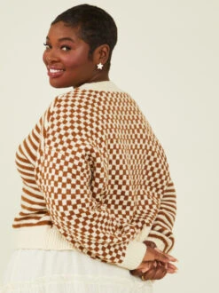 Charlie Checkered Cardigan -Deals Trending US Clothes Store 002058 IE4125A BROWN CREAM 03