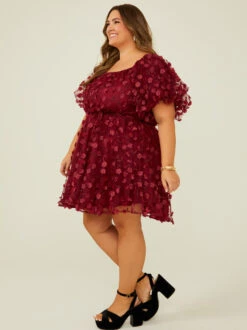 Applique Soleil Dress -Deals Trending US Clothes Store 003033 MDR2824P AU BURGUNDY 02