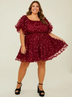 Applique Soleil Dress -Deals Trending US Clothes Store 003033 MDR2824P AU BURGUNDY 05