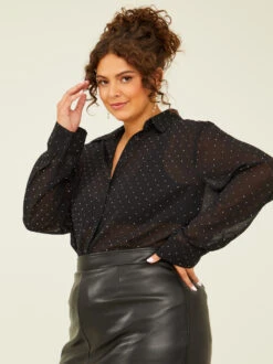 Abby Sparkle Buttondown Top -Deals Trending US Clothes Store 003038 IBT29338AS P BLACK 02