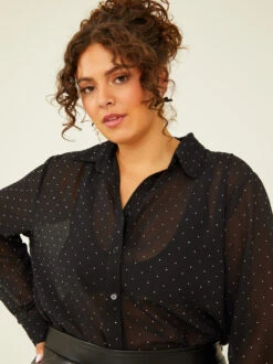 Abby Sparkle Buttondown Top -Deals Trending US Clothes Store 003038 IBT29338AS P BLACK 04
