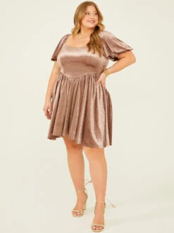 Aubrey Velvet Corset Dress -Deals Trending US Clothes Store 003041 PLD46118 018 BROWN 01