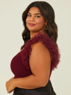 Scarlett Tulle Knit Top 6 Scarlett Tulle Knit Top -Deals Trending US Clothes Store 003041 PLT18513 018 BURGUNDY 02