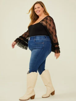 Lotus Lace Corset Bodysuit -Deals Trending US Clothes Store 003041 PLT19809 018 BLACK 02