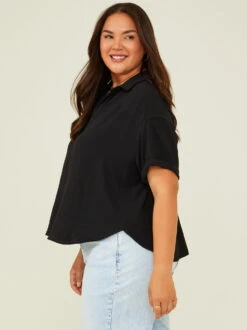 Fallon Buttondown Top -Deals Trending US Clothes Store 003041 PT19146 018 BLACK 03