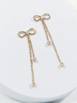 Rhinestone Bow Dangle Earrings