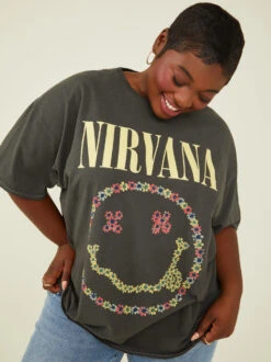 Nirvana Floral Smiley Oversized Tee