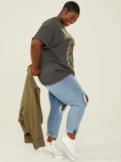 Nirvana Floral Smiley Oversized Tee -Deals Trending US Clothes Store 004110 NIR116527AR BLACK 02