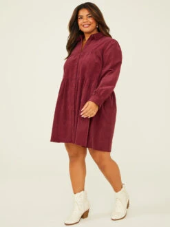 Ella Corduroy Dress -Deals Trending US Clothes Store 004194 SD2135PL BURGUNDY 02