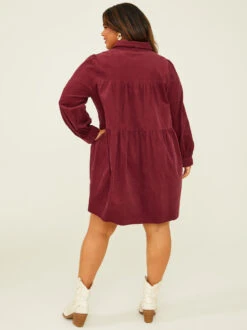 Ella Corduroy Dress -Deals Trending US Clothes Store 004194 SD2135PL BURGUNDY 03