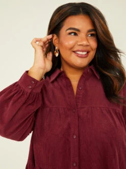 Ella Corduroy Dress -Deals Trending US Clothes Store 004194 SD2135PL BURGUNDY 04