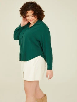 Fallon Long Sleeve Buttondown Top -Deals Trending US Clothes Store 004264 PT19565 018 HUNTER GREEN 02