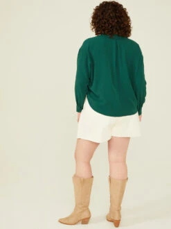 Fallon Long Sleeve Buttondown Top -Deals Trending US Clothes Store 004264 PT19565 018 HUNTER GREEN 03