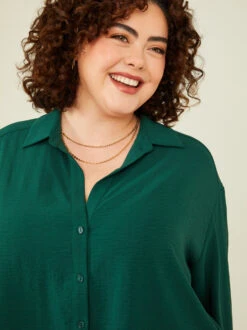 Fallon Long Sleeve Buttondown Top -Deals Trending US Clothes Store 004264 PT19565 018 HUNTER GREEN 04